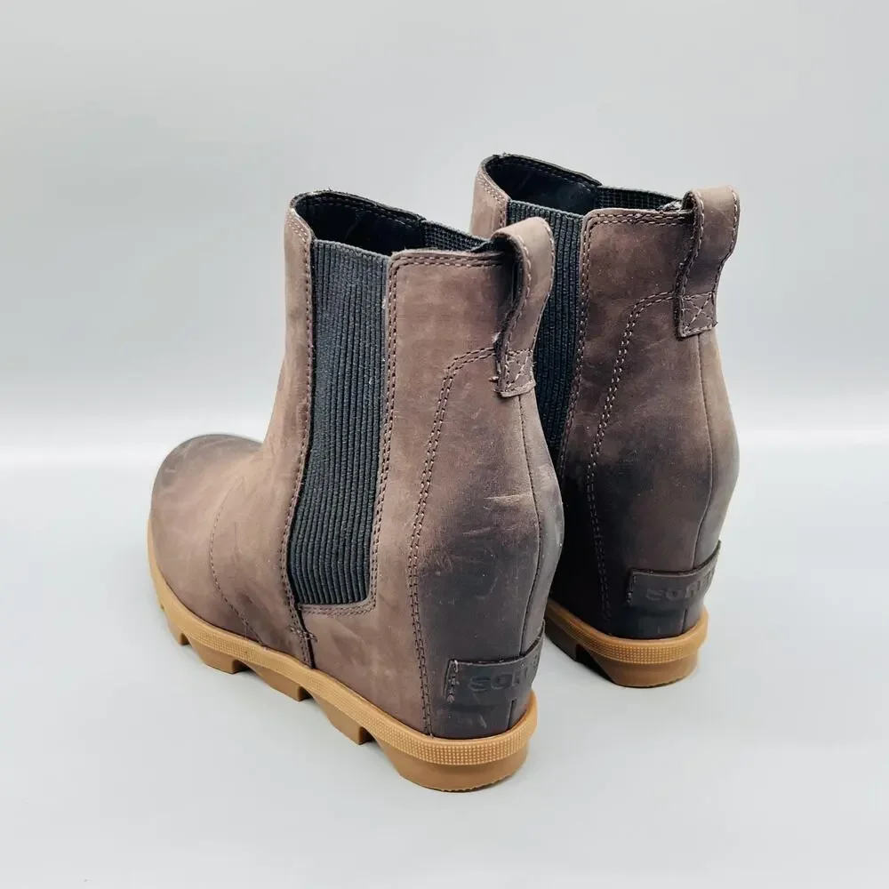 Sorel Boots Womens 8 Brown Nubuck Chelsea Ankle Wedge Pull On Lug Sole Shoes